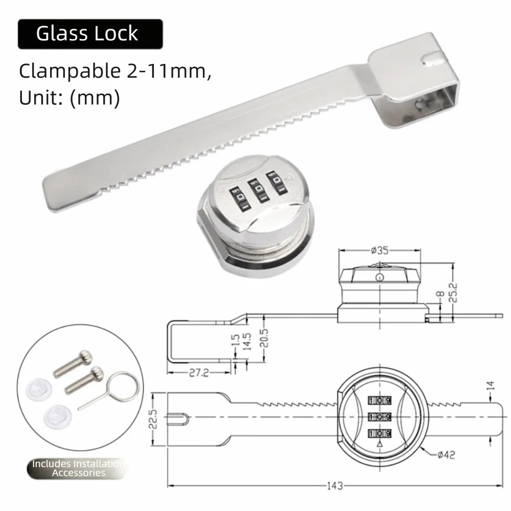 Zinc Alloy Combination Password Lock PunchFree Mounting Double Opening Glass Door Lock Serrated Lock Easy Setup