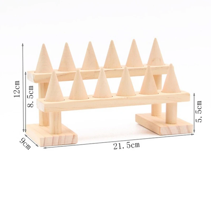 12 Fingers Ring Display Stands, 2 Step Wood Cone Ring Organizer, Ring Storage Jewelry Display Stands for