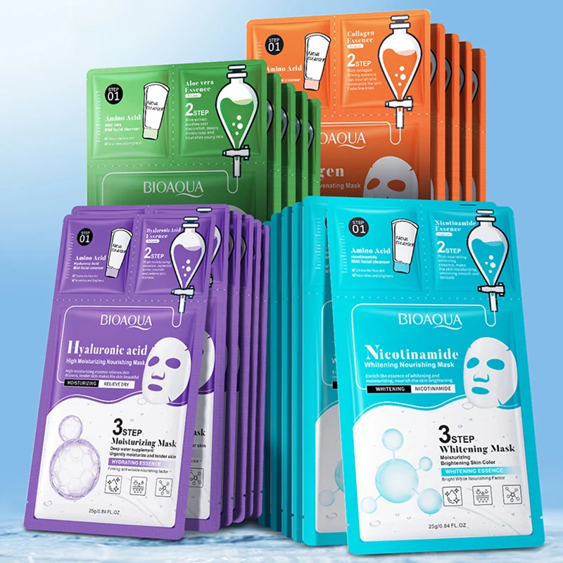Juego de mascarillas faciales de colágeno con ácido hialurónico BIOAQUA, 5 uds., hidratante, antienvejecimiento, blanqueamiento, productos para el cuidado de la piel