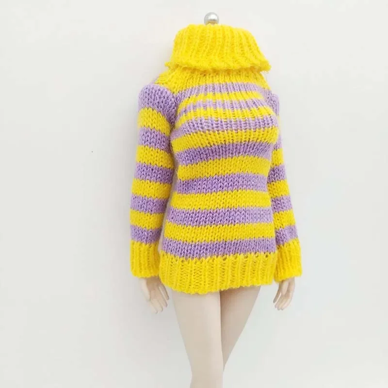 

1/6 Scale Yellow Stripe Sweater Skirt Long Sleeved Dress Model for 12in Action Figure Toys Collections