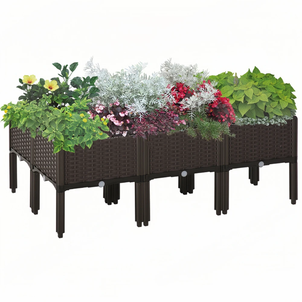 4-Compartment Box for Home Balcony Planting, Flowerbed Nursery Plastic Flower Pot, Vegetable Planting Box, Enlarged and Thickened Outdoor Garden Flower and Vegetable Planting Box