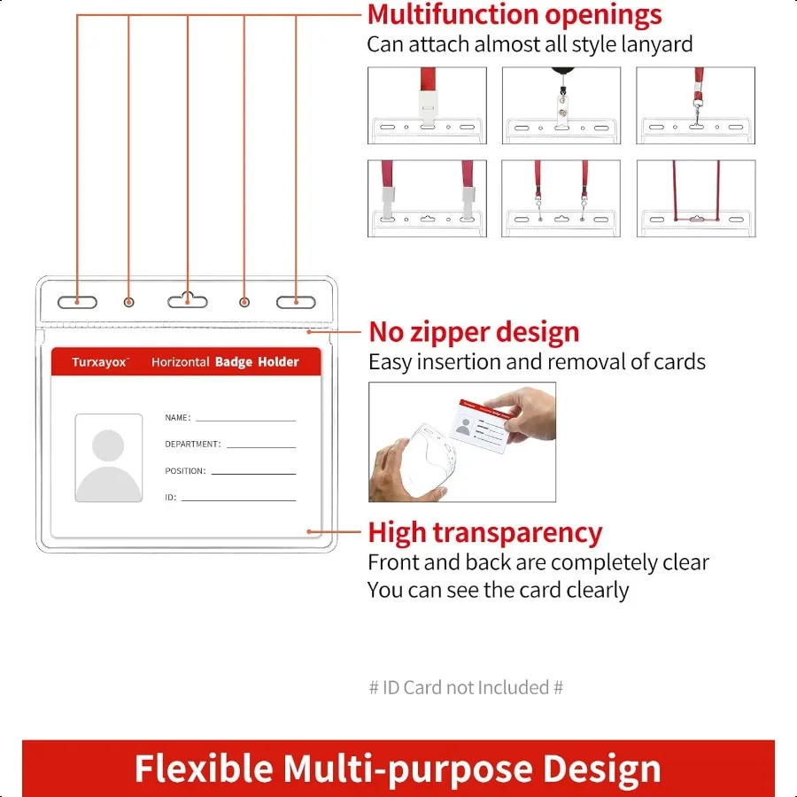 100 Pak Tempat Lencana ID Bening Horisontal 4X3 Inci Tempat Lencana Tag Nama Plastik Penutup Pelindung Kartu Beban Cepat dan Tidak Lepas