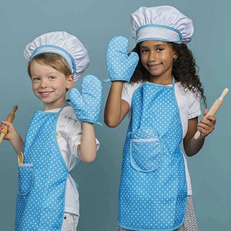 Apron Cooking Set, Mainan Celemek Topi Koki Anak Celemek Balita untuk Anak Perempuan Usia 3-5 Tahun