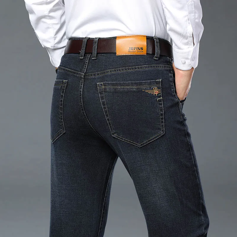Spring Autumn Men's Fashion Casual Jeans Black Blue Classic Business Straight Elasticity Brand Denim Trousers Plus Size 28-46