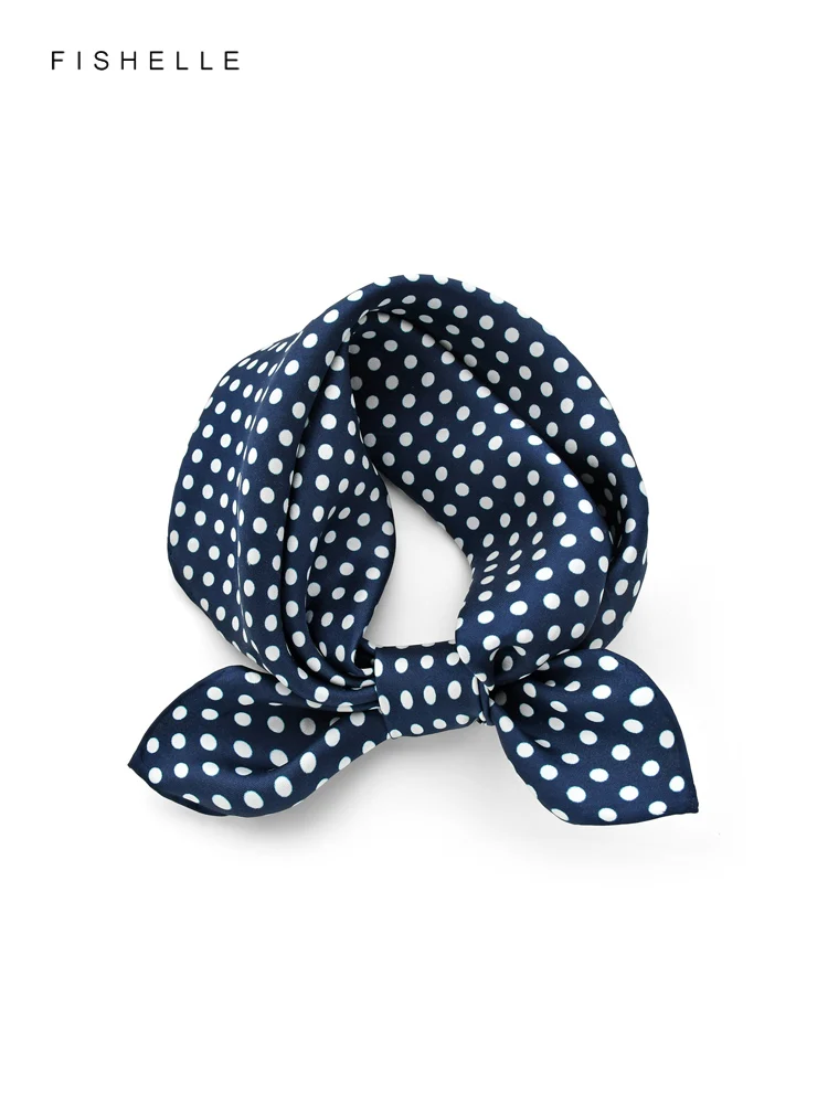 Dark blue dots pure silk twill scarf headscarf lady scarves foulard small hijab women wrap spring autumn neck scarfs