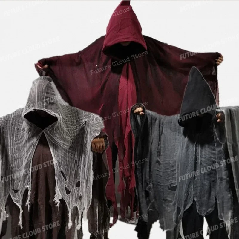 High Quality Halloween Tattered Cloak Cape Adult Kids Zombie Costume Prop Haunted House Escape Room Decoration Pr