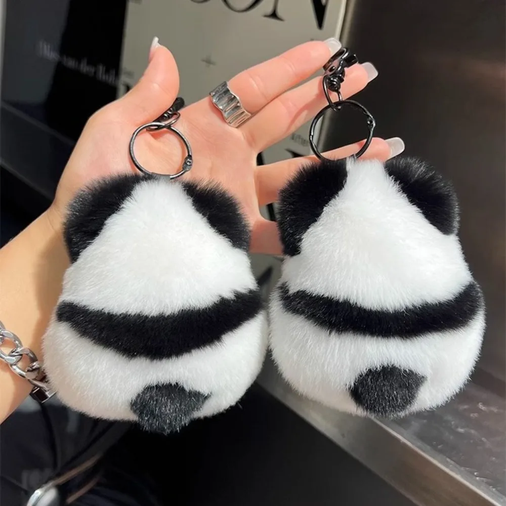 Engraçado imitação de pele de vison panda brinquedo chaveiro fivela de silicone bonito boneca de pelúcia pingente saco macio ornamento animal chaveiro presente