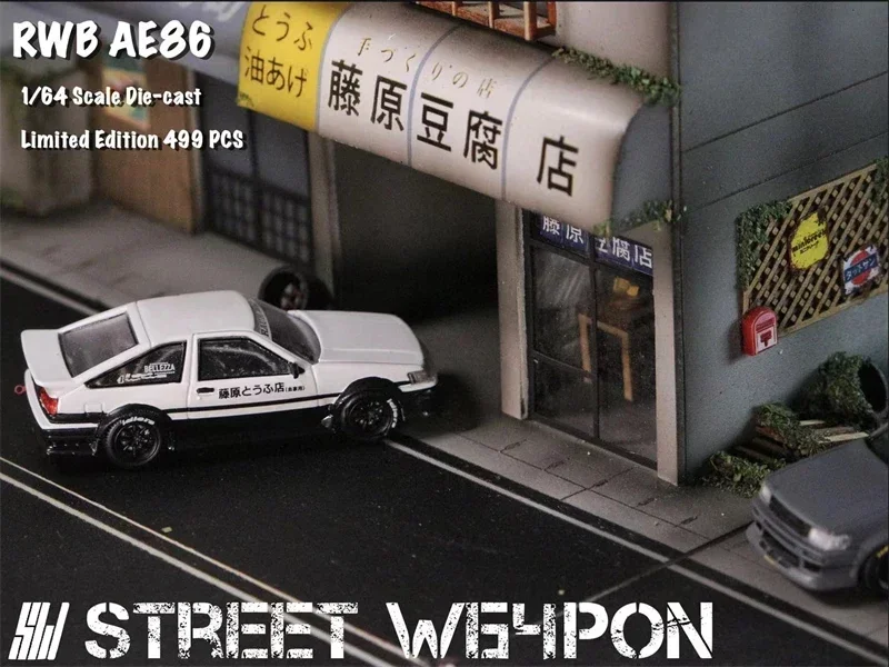 Street Weapon 1:64 RWB AE86 Fujiwara Livery White Black Diecast Model Car