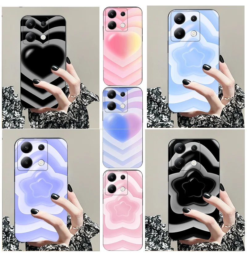 Coque de téléphone souple en TPU noir pour Redmi, Love Star Simple Fashion Series, K70E, C, 3, 4, 5G, 12, 11 A, X Prime, CNF 13, 10, 9, 1, 2 PLUS