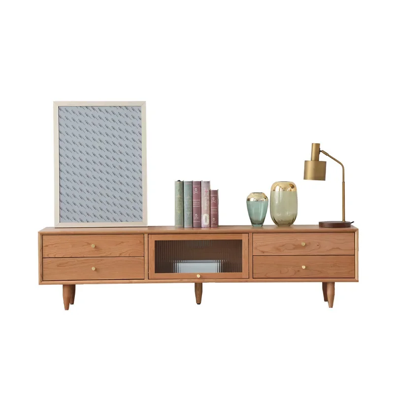 Nordic simple living room furniture audio-visual, cabinet cherry wood solid wood TV cabinet small apartment, storage