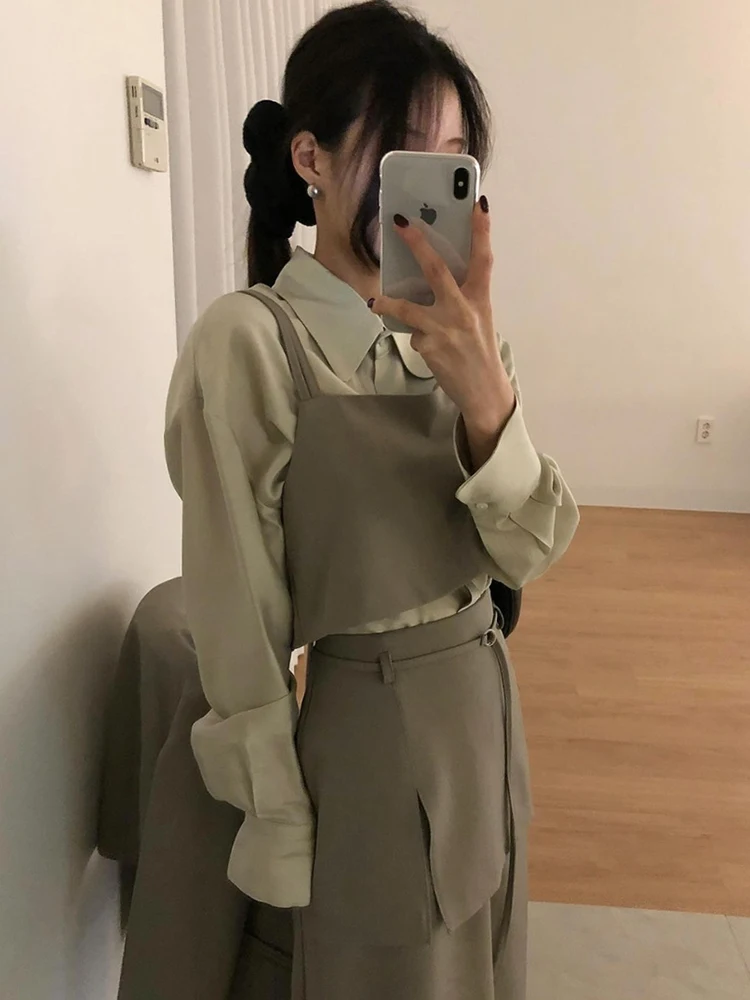 

Шикарный корейский жилет с высокой талией, топ, юбка Sa, комплект из двух предметов, женская весенняя коллекция Faion, длинный свеч...