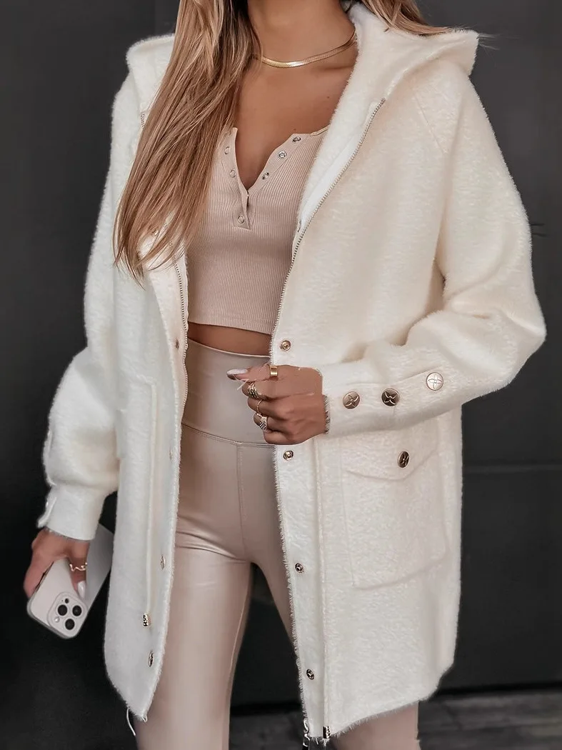 

Шерстяное пальто с капюшоном и поясом Dstring 2025 и металлической синей молнией Urban Faion Thiened Long Sve средней длины для среднего возраста...