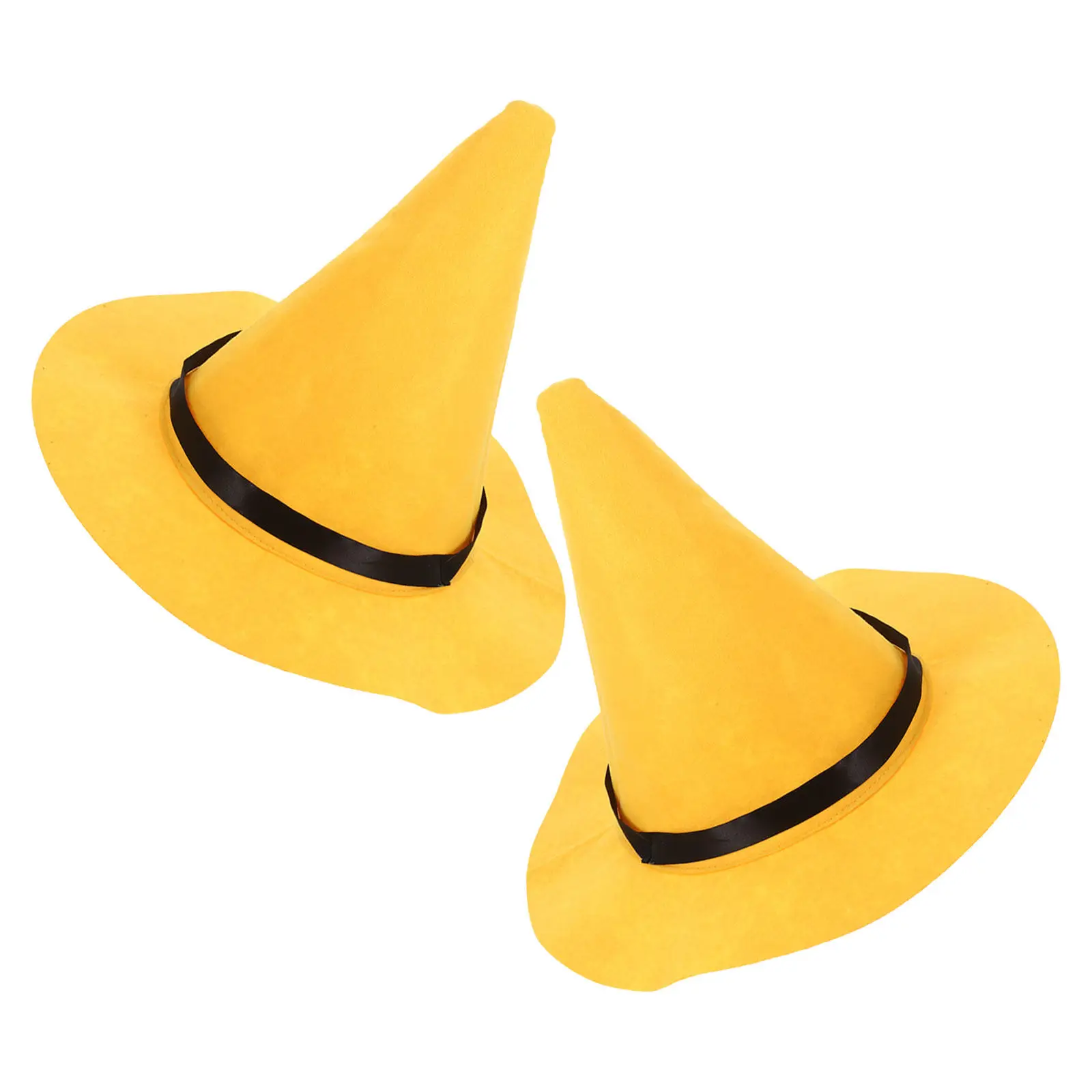 Sombrero de bruja de Halloween con borde ancho, de fieltro amarillo y con punta, ideal para disfraces de mago, de estilo medieval, para fiestas de bruja o espantapájaros.