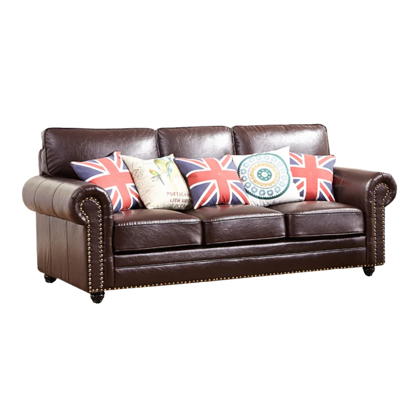 

American retro leather sofa, first layer cowhide size house type, home living room line