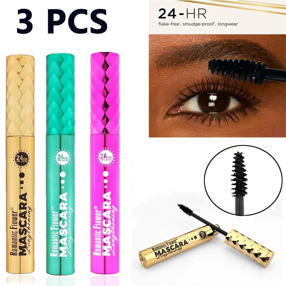 3 PCS 블랙 액체 섬유 마스카라 방수 짙어지면서 길어지는 컬링 실키 아이 메이크업 섬유 강화 래쉬 마스카라