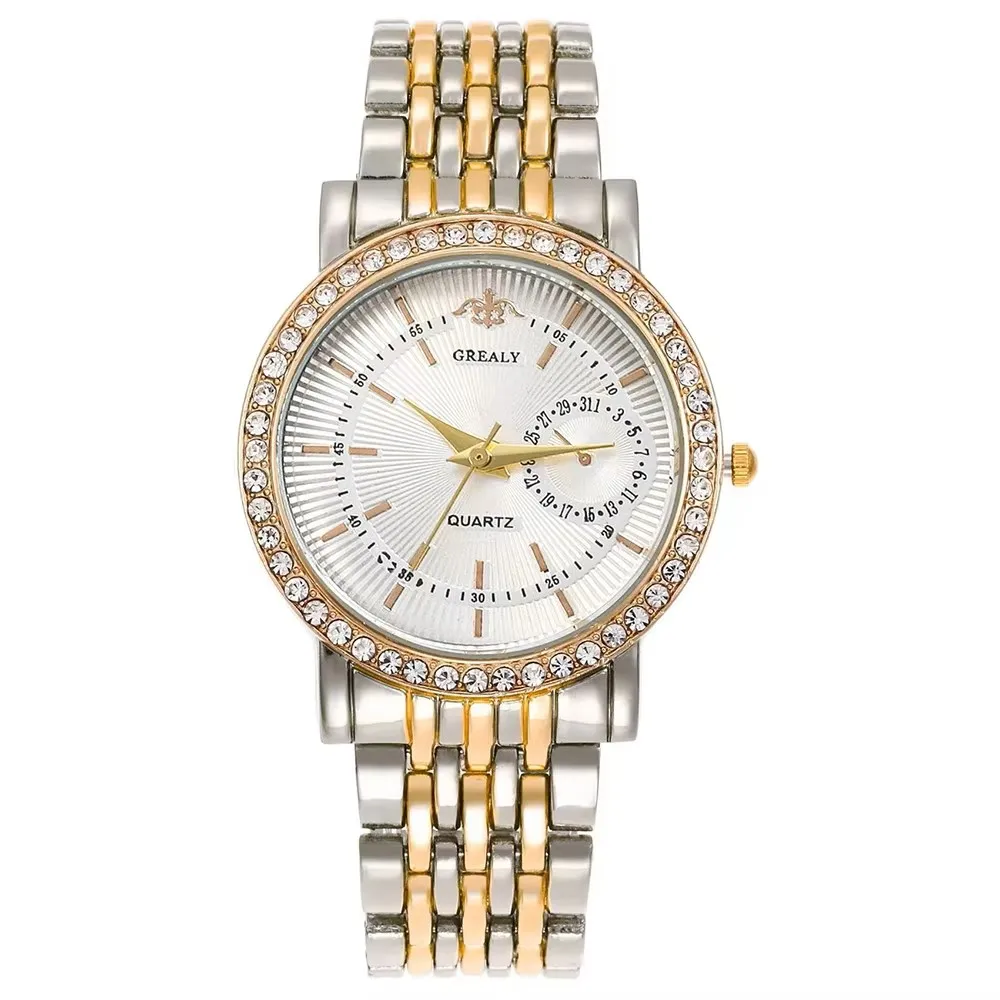 Elegant Women's Two Tone Crystal Watch Stainless Steel Band Quartz Wristwatch Ladies Dress Watches