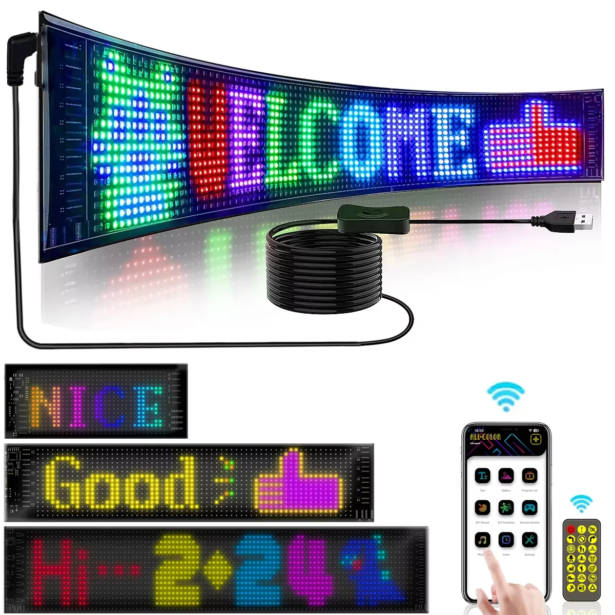 LED Matrix Pixel Panel USB 5V Flexible RGB Pattern Graffiti Scrolling Text Animation Display Car Shop Bluetooth APP