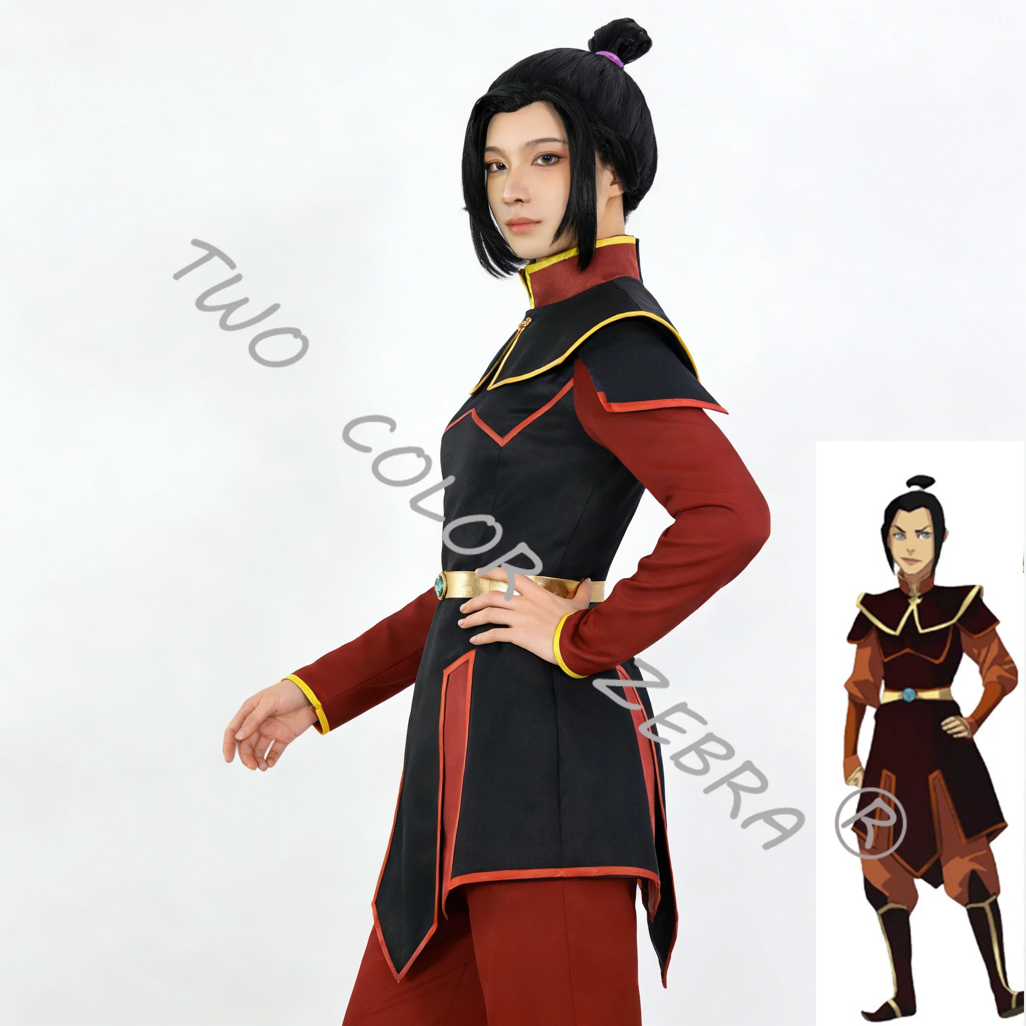 Anime Avatar The Last Airbender Azula Cosplay Costume Wig Red Tops Pants Full Set Halloween Anime Party Role Play Clothings - view 4