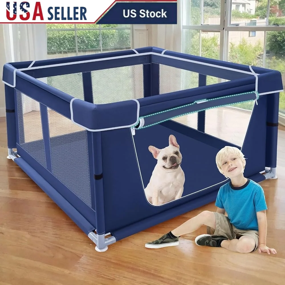 

Puppy Playpen with Gate Durable Dog Playpen Indoor Outdoor Safe Pet Fence Sturdy Foldable Easy Assembly Mesh Design Small Dogs