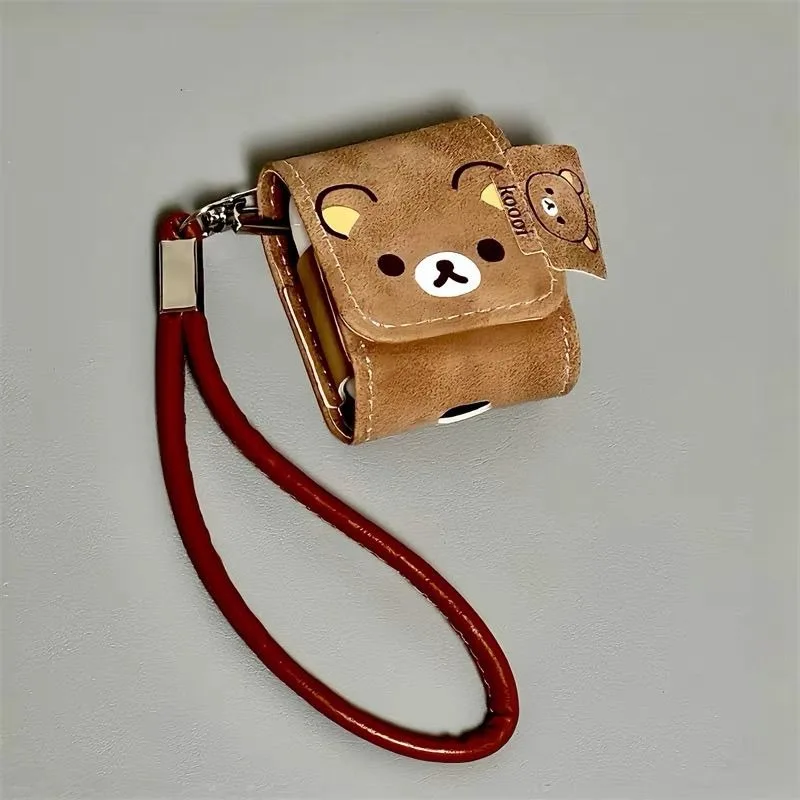 Rilakkuma Earphone Case Cute Leather Flip Cover AirPods 4 Pro2 Wireless Bluetooth Earphone Protective Case Hanging Pendant Gift