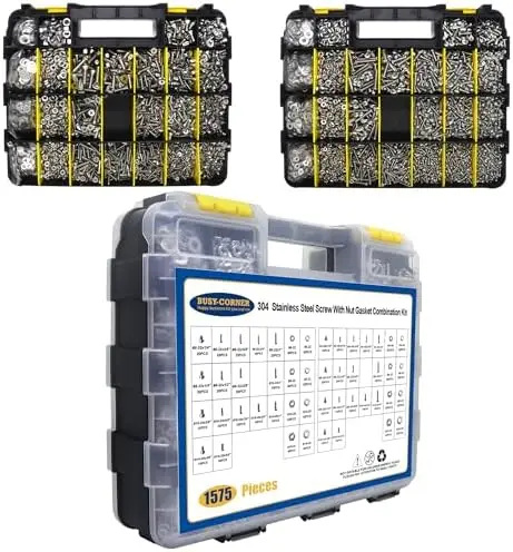 

1575 PCS Stainless Steel Nuts & Bolts Kit – Phillips Pan/Flat Screws, Assorted Fasteners with Organizer Box
