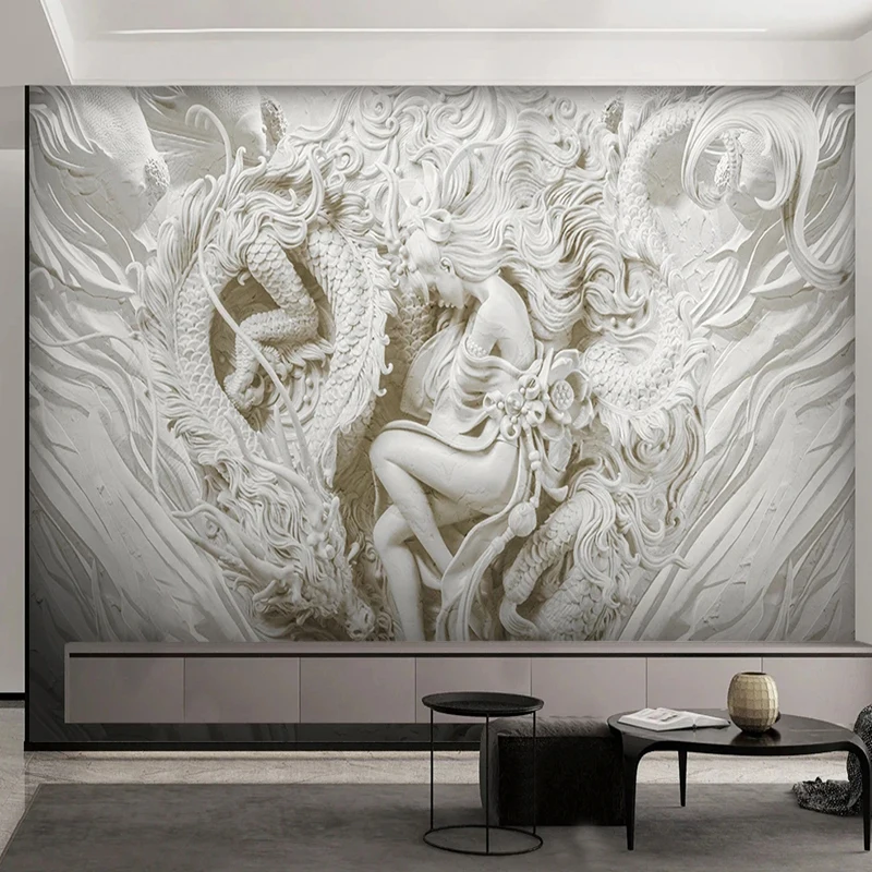 

Custom 3D Photo Wallpaper Chinese 3D Relief Dragon Totem Figure Mural Living Room Sofa Study Background Home Decor Wall Sticker