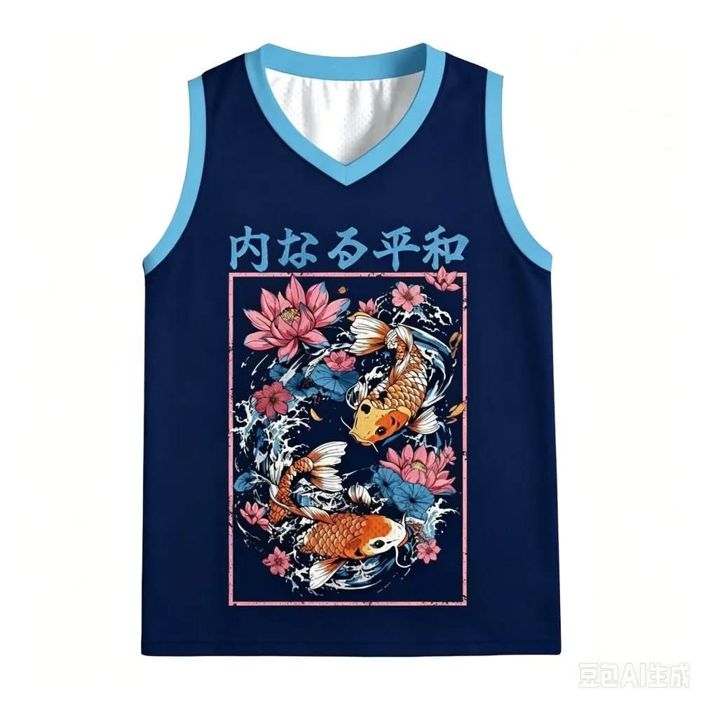 Summer New Original Subculture and Carp 3D Print V-Neck Men's Large-Sized Vest  Y2K Outdoor Street Casual Breathable Sports Vest