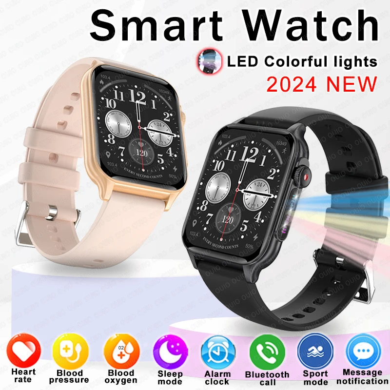 2024 New Men Smart Watch Colorful Breathing Light AMOLED Large Screen Health Monitoring Sports Tracker BT Call Women Smart Watch