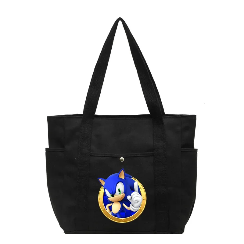 Sonics Women Tote Bag Game Figure Canvas Purse with Pockets Top Handle Designer Handbags Cute Cartoon Printing Satchel Bags Work