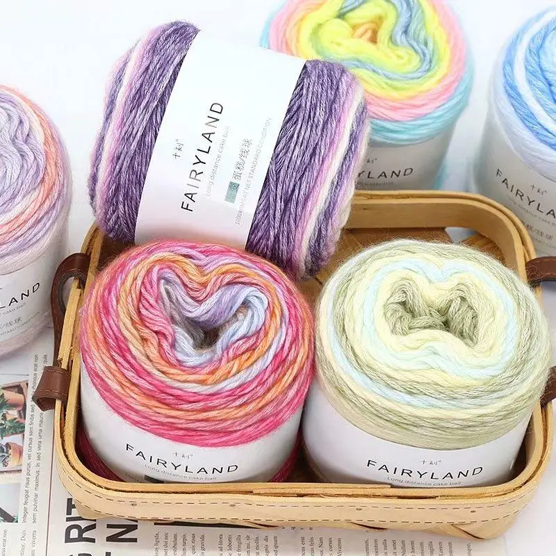 Rainbow Woollen Yarn New Soft Hand Woven Cake Yarn Hat Scarf Sweater Dyeing Crocheting Fancy Blend Yarn