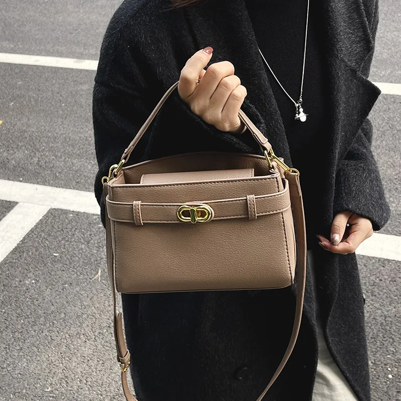 

High-Quality Niche Square Handbag Women Vintage Metal Buckle Top Handle Purse Versatile Shoulder Crossbody