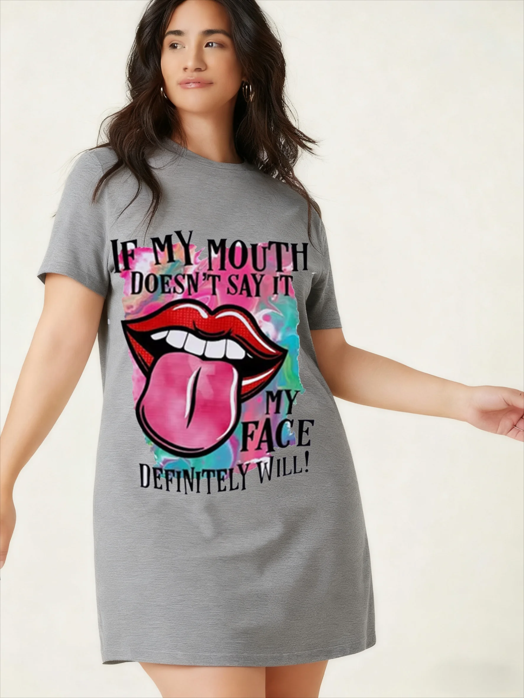 تي شيرت نسائي ممتد لعام 2025، تنورة مطبوعة بطول الركبة، تنورة فضفاضة بطول الركبة، ديكور منزلي نسائي برقبة دائرية وأكمام قصيرة #2