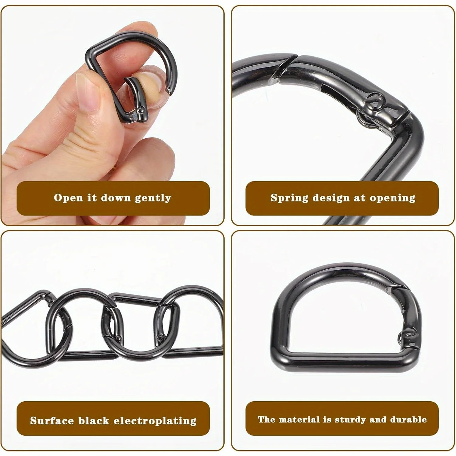 5Pcs D-shaped Spring Ring Connector Clip Clasp Key Hook Suitable for Belts Backpacks Handbags Wallet Straps Baskets