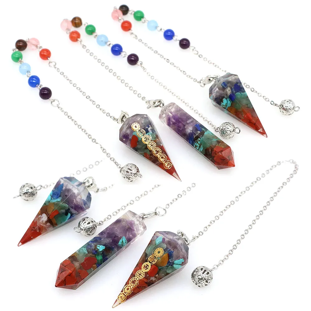 7 Chakra Pendulum for Dowsing Divination Healing Crystals Natural Stone Quartz Gemstone Antique Reiki Pendant Pendulo Jewelry