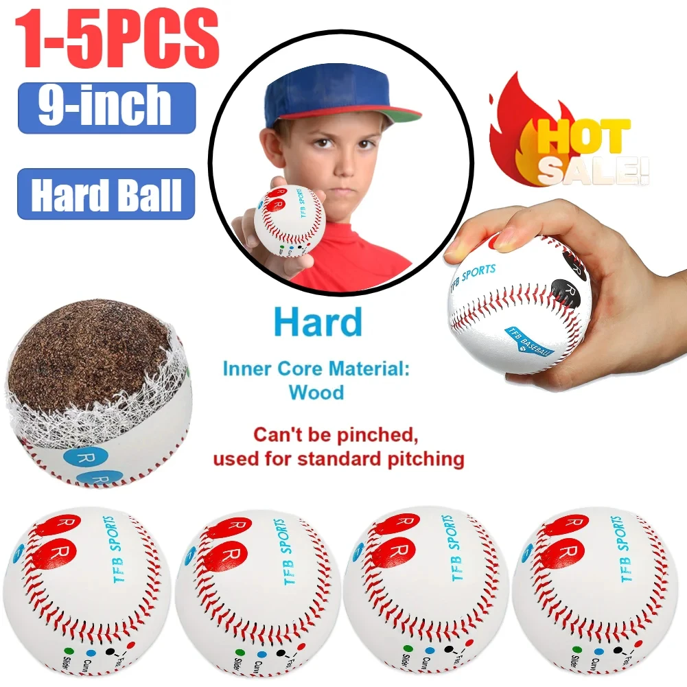 5-1PCS 9 Inchs Professional Baseball with Finger Placement Markers Competition Training Baseball PVC Training Hard Ball
