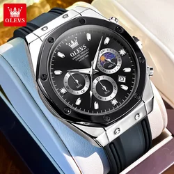 OLEVS Trend Silicone strap Men's Wristwatch Waterproof Luminous Quartz Watch for Male Moon Phase Chronograph Original Watch