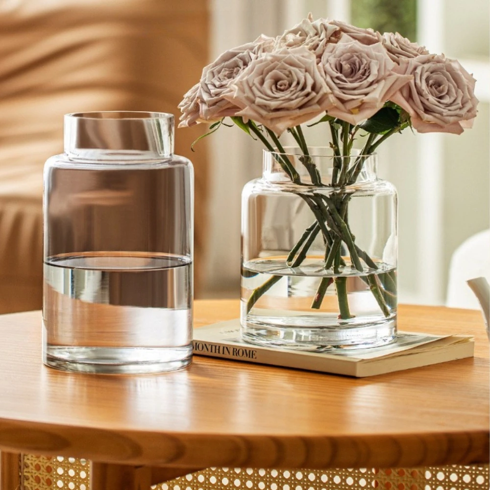 Modern Clear Glass Vase Hydroponic Flowers Plant Container Large Caliber Flower Arrangement Home Office Wedding Decoration