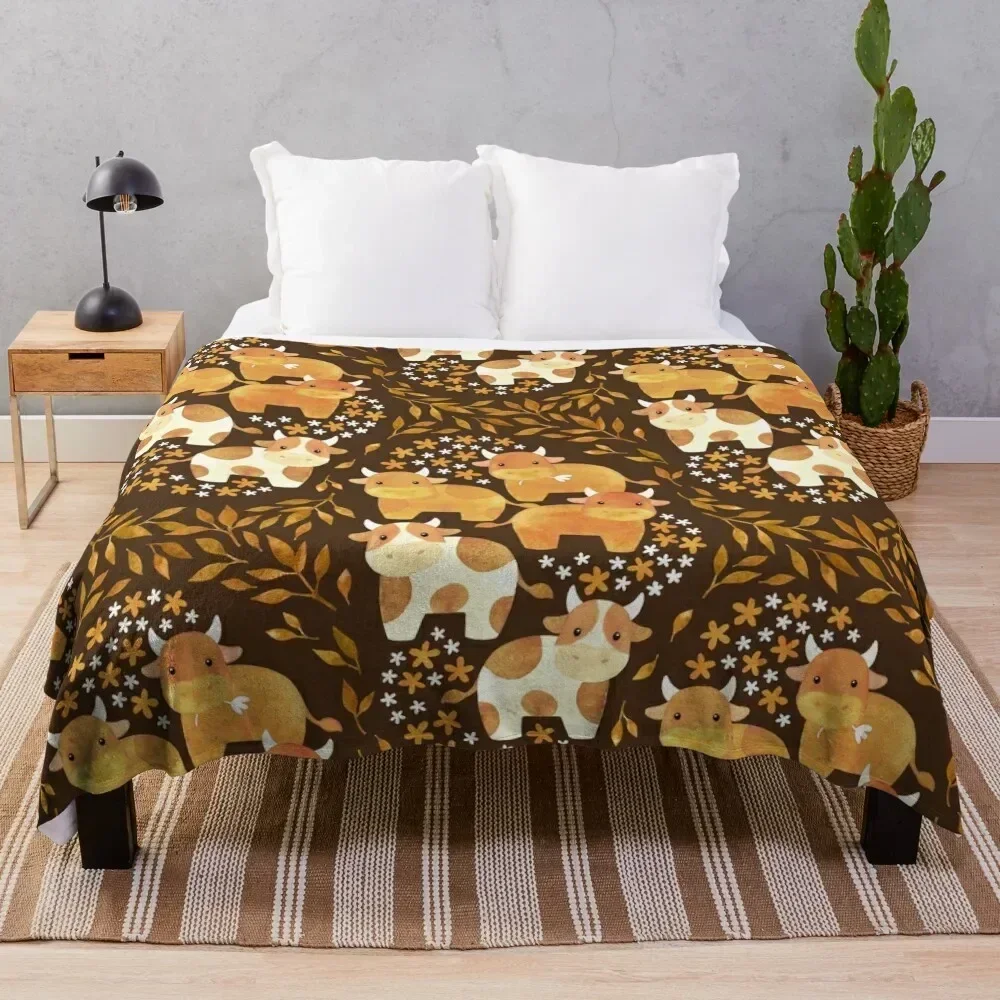 

Whimsical Watercolor Cow-fetti - on chocolate brown Throw Blanket Outdoor Soft Blanket for Picnic Beach Camping