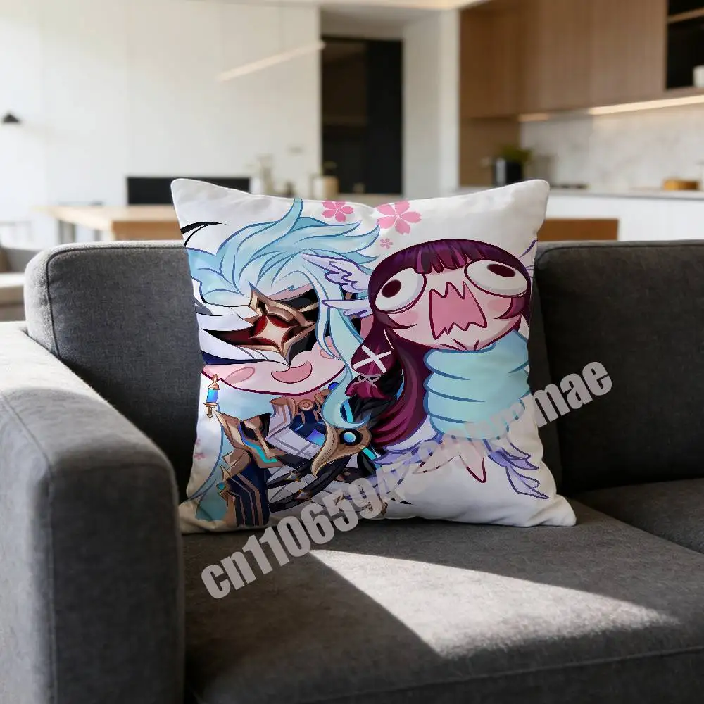 

For Throw Pillow Case Sham 45x45cm 40x40cm Square Car Genshin Impact Columbina Dottore Pillowcase Pad Cushion Cover