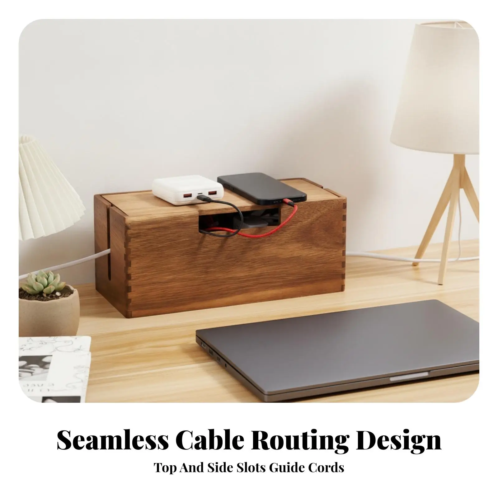 Cable Management Box Desktop Wood Cable Management Box Wooden Ventilated for Telecommuting Workers, Desk, Home Office