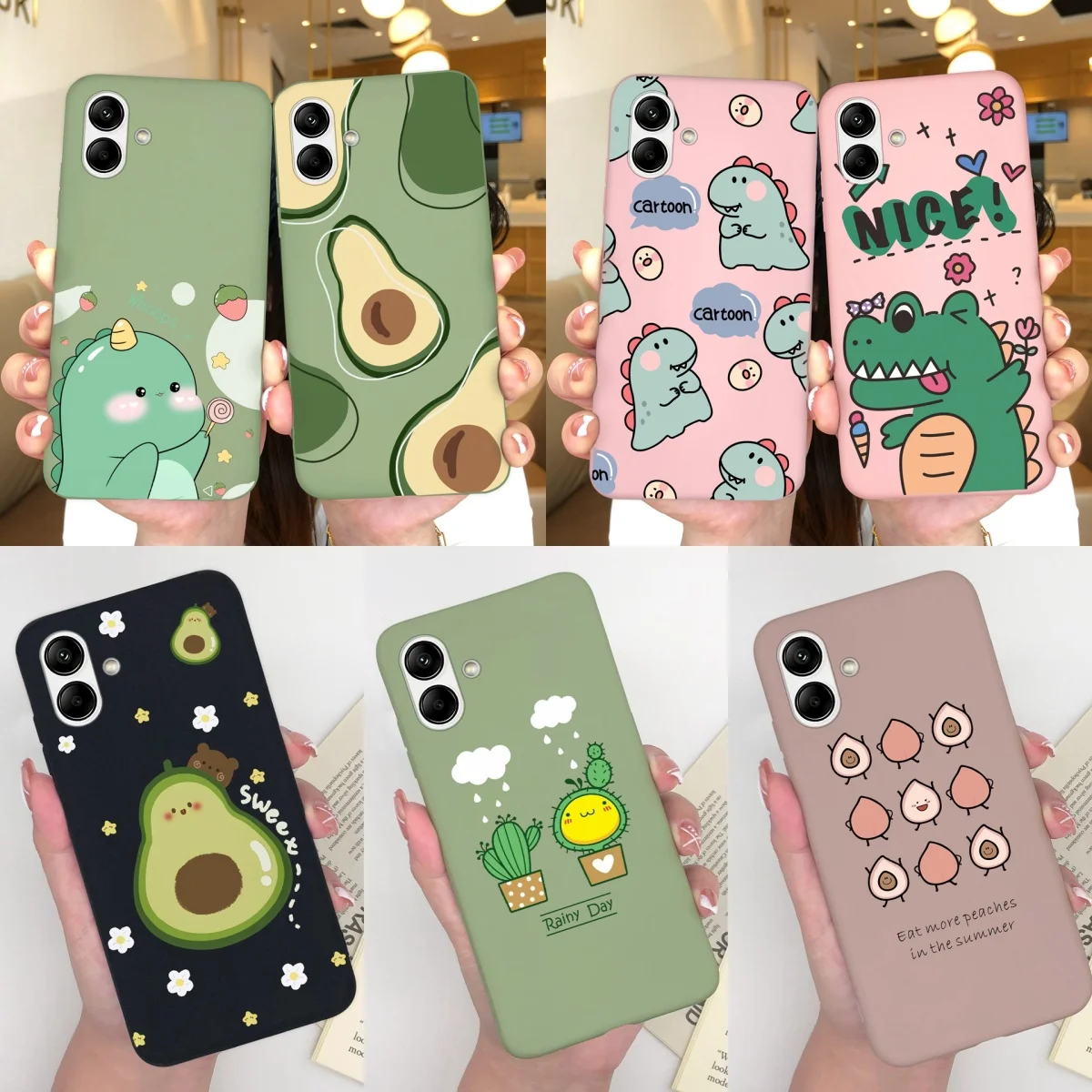 Cases For Samsung A04 A04E 4G Back Cover Lovely Dinosaur Avocado Silicone Protective Senior For Samsung Galaxy A 04 A 04 E Shell