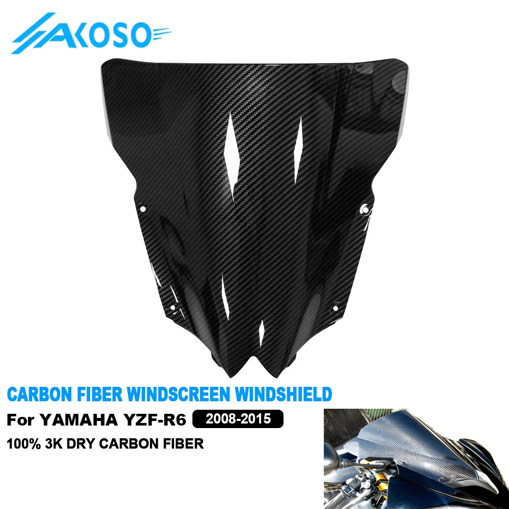 

AKOSO R6 Carbon Fiber Front Windshield Motorcycle 3K Full Carbon Fibre Windscreen Wind Fairings Kit for Yaa R6 2008-2015