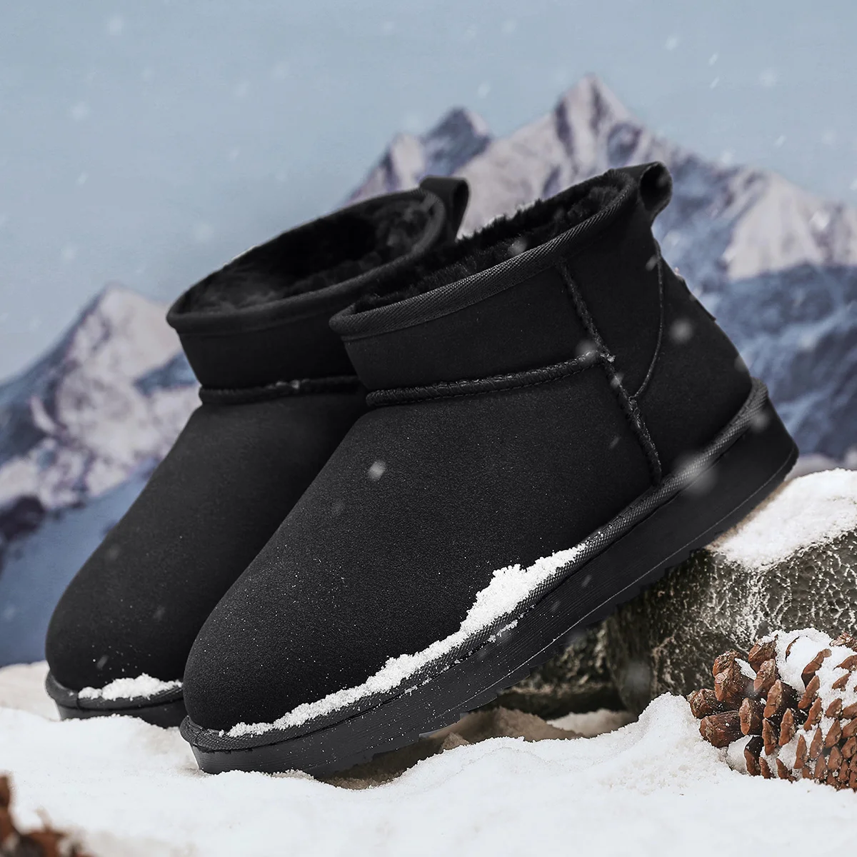Couple Snow Boots Winter New Fleece Lined Thick Warm Non-slip Cotton Shoes Men Women Outdoor Fashion Slip On Cotton Boots
