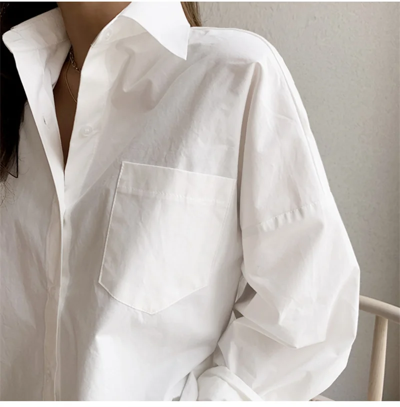 White Harajuku Summer Shirt for Women Spring Autumn Long Sleeve Lapel Button-up Blouses Casual Streetwear camisas de mujer