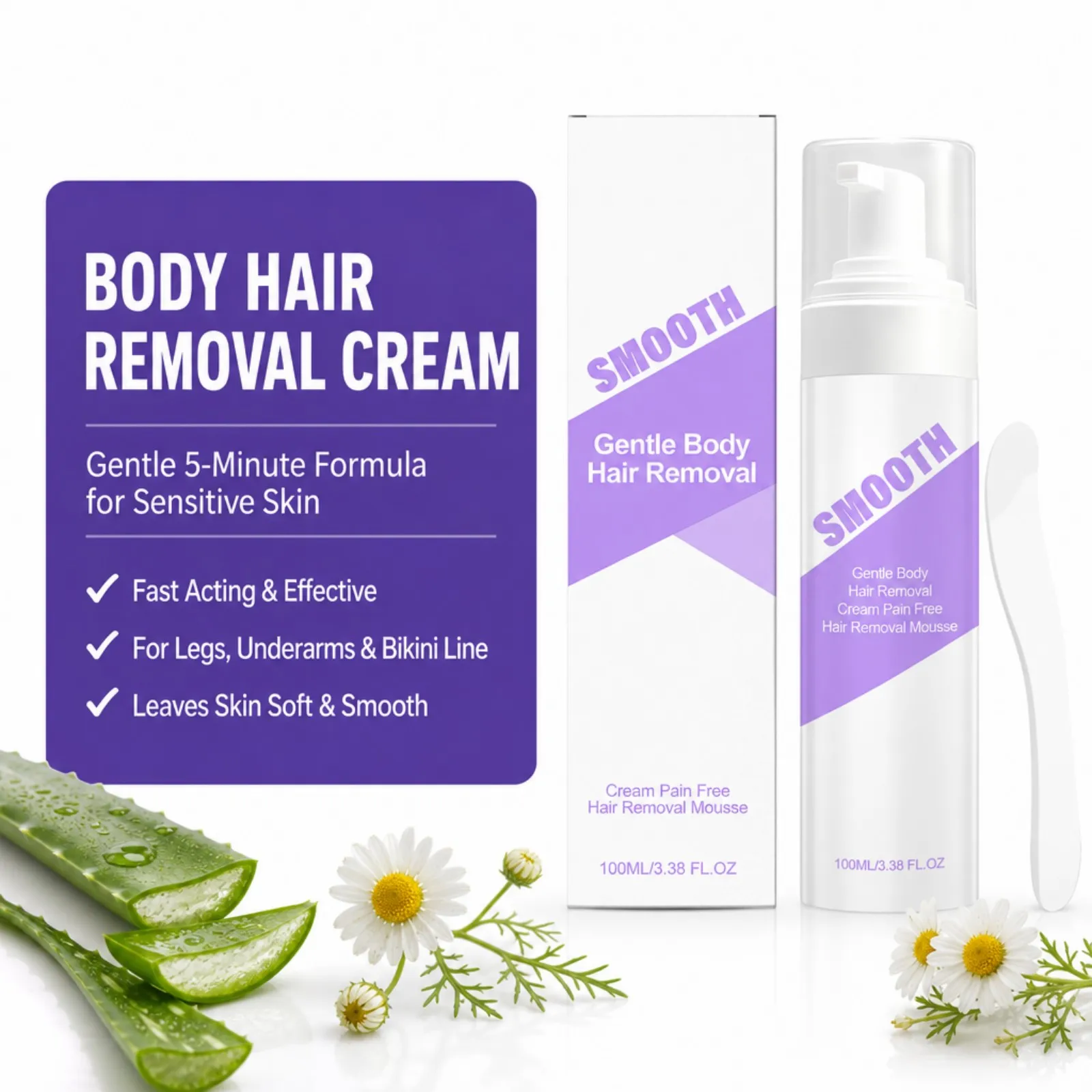 Gentle Hair Removal Mousse Spray Scraper Fast Soothing Body Depilatory Cream for Women Sensitive Skin for Underarm Leg 100ml
