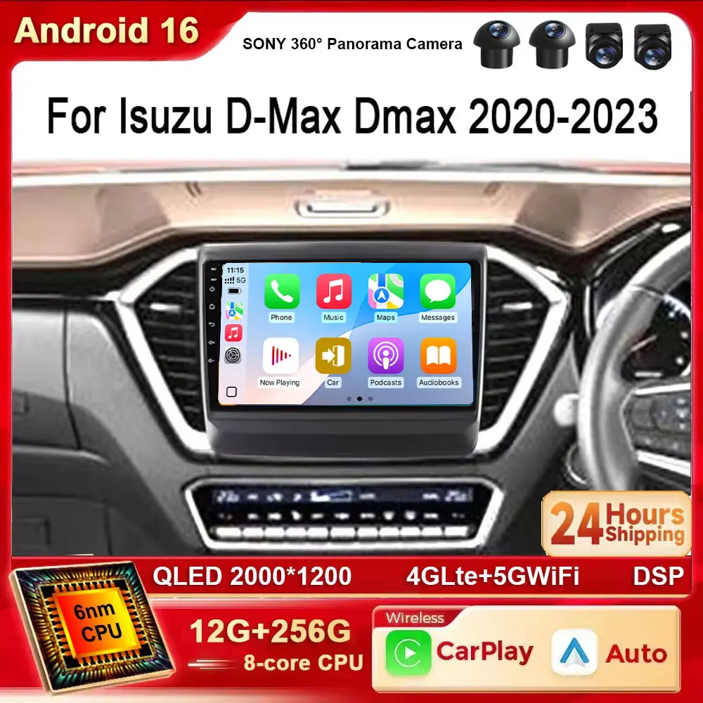 Android 16 Carplay Car Radio Stereo Receiver For Isuzu D-MAX DMAX 2020 2021 2022 Video Player Multimedia Navi GPS DSP WIFI 4G BT