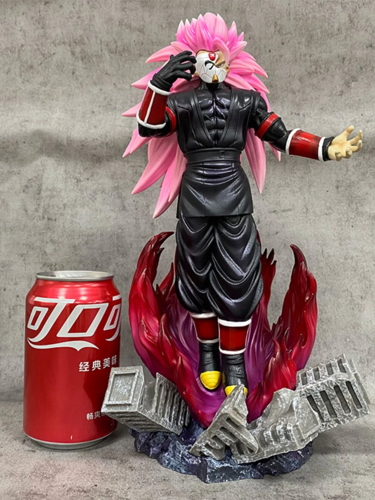 35cm Anime Dragon Ball Z Super Saiyan Pink Hair Mask Son Goku Zamasu Pvc Action Figure Collection Toys Gifts Model Doll