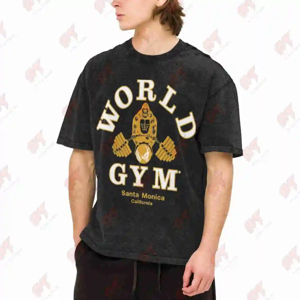 World Gym Santa Monica Muscle Beach 1979 Vintage Washed Tee Pure Cotton T-Shirt
