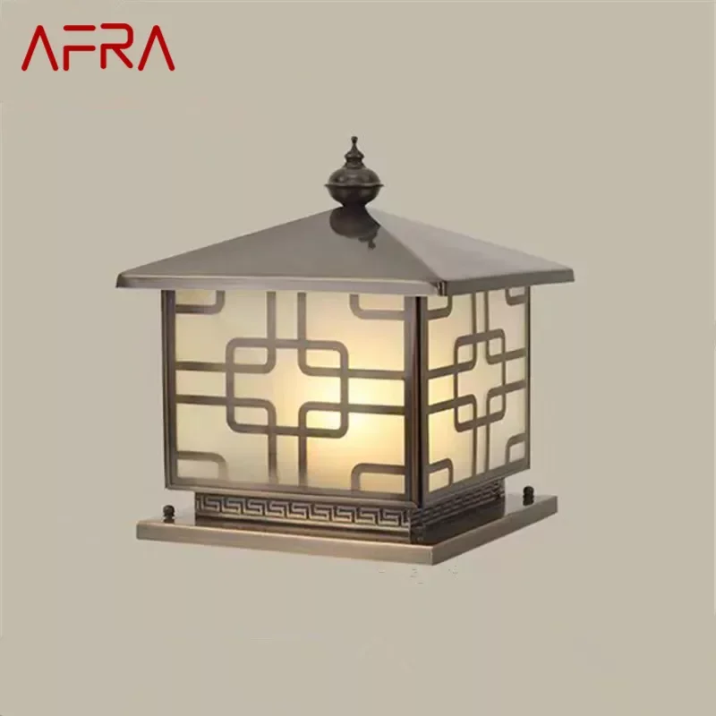 

AFRA Outdoor Electricity Post Lamp Vintage Creative Chinese Brass Pillar Light LED Waterproof IP65 for Home Villa Courtyard