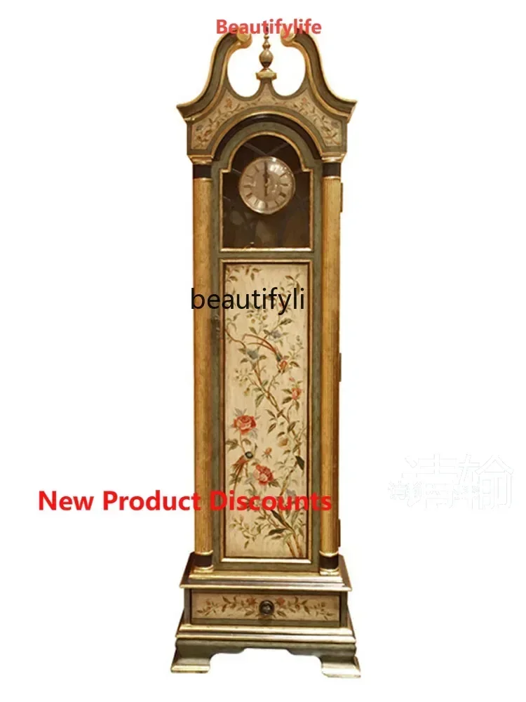 Q181  Light Luxury French Style Hand Drawn Flowers and Birds 1.8 M High Decorative Art the Grandfather Clock Villa Living Room